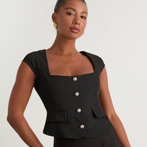 ❤️‍🔥BOGO FREE NWT Lulus Azora Black Button-front Cap Sleeve Top XL